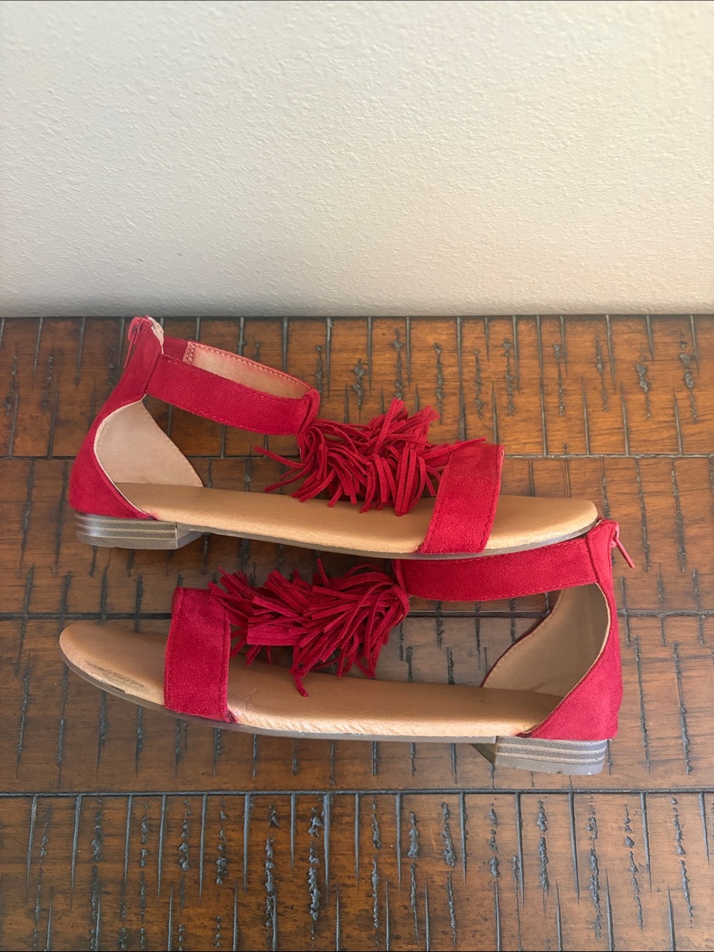Cato Red Tassel Ankle-Strap Sandals - Picture 5 of 9